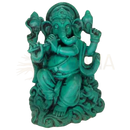 Tealfarbene grüne ganesha statue mit detailreichen schnitzereien und fließenden gewändern für wisdom and success entdecken bei mana shop