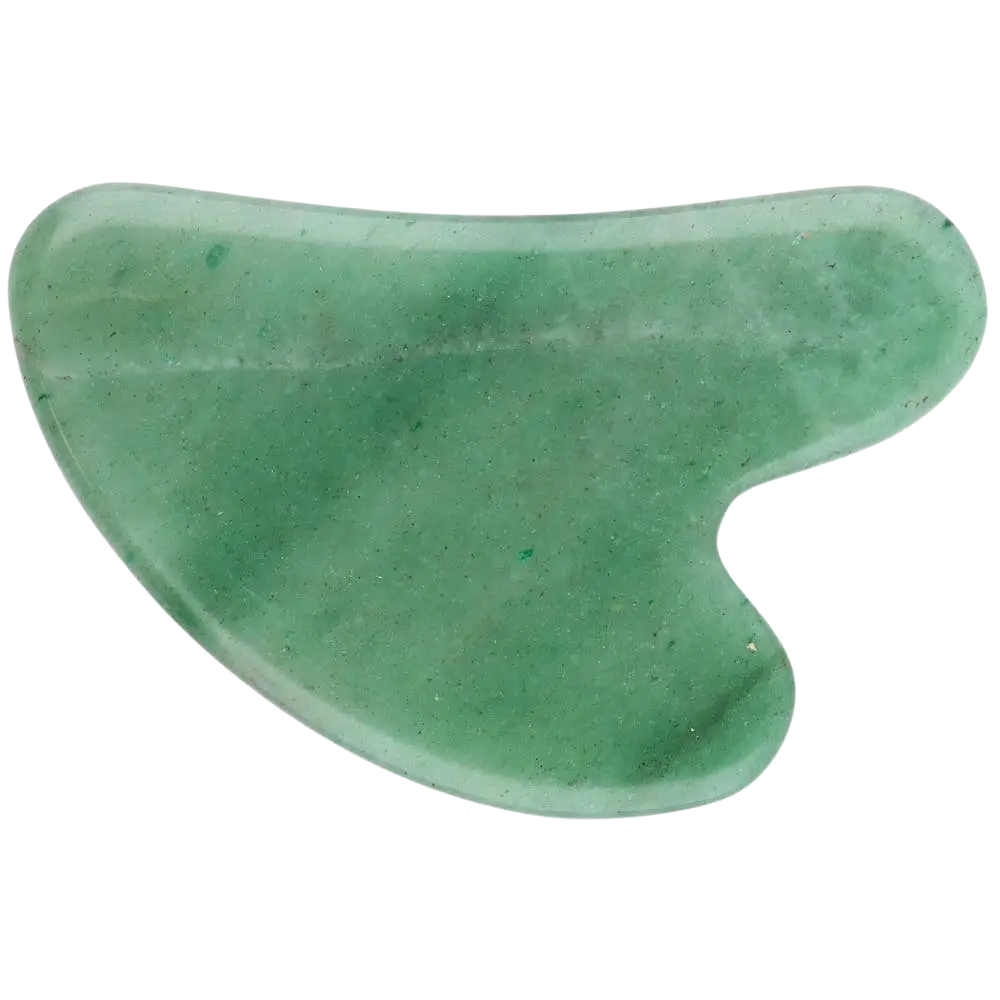 Grünes Quarz-Gua-Sha-Massagegerät für das Gesicht, handgefertigt von Vives de la Cortada S.L, fördert natürliche Schönheit und Harmonie.