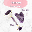 Lila gua sha amethyst roller mit goldfarbenem metallrahmen und griff für sha amethyst massager bei mana shop entdecken