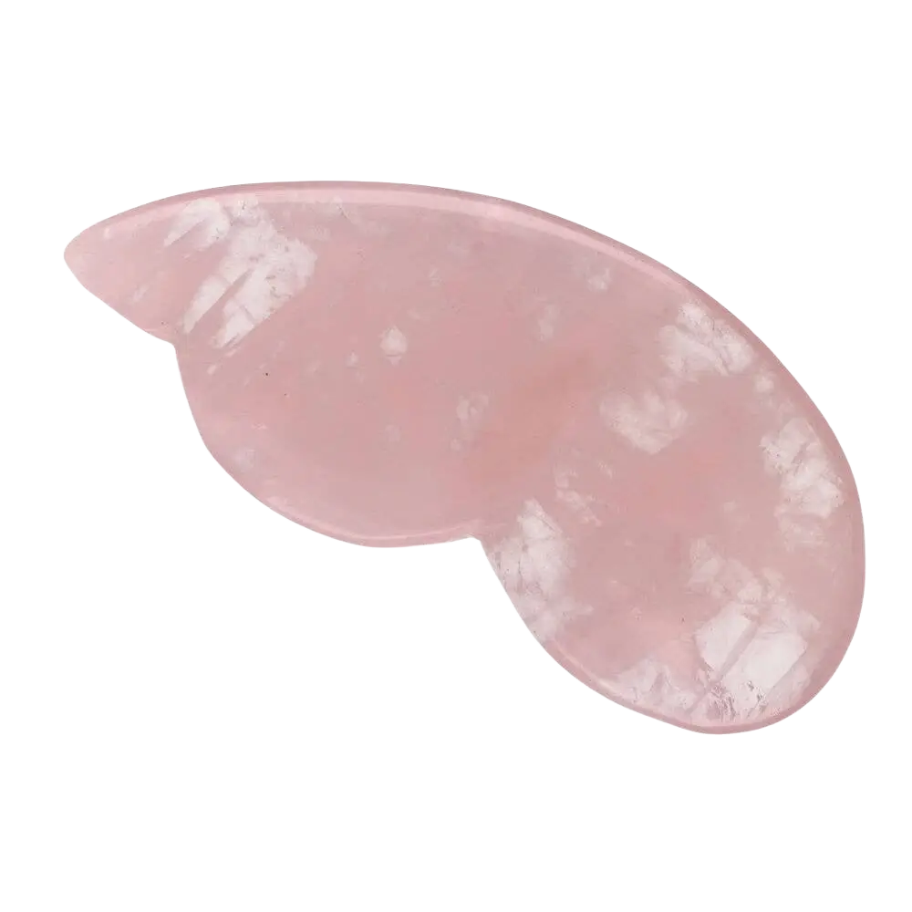 Rosenquarz Gua Sha Kürbis Massagewerkzeug mit glatter, durchscheinender Oberfläche, ideal für Gesicht und Körper.