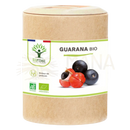 Braune kapselverpackung guarana bio von biooptimal mit weißen etikett und schwarzen guarana beeren für energie im mana shop