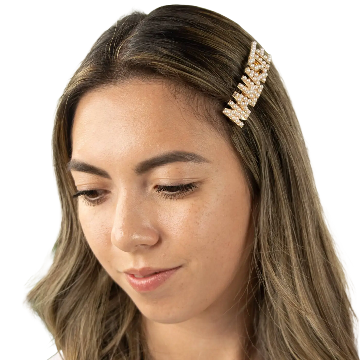 Goldene Haarspange von Myga Eco, verziert und funkelnd, ideal für elegante Frisuren und das Zieren von Haaren.