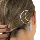 Silberner halbmond haarspange mit schwebendem irisierendem quarzanhänger von mana shop für your hair