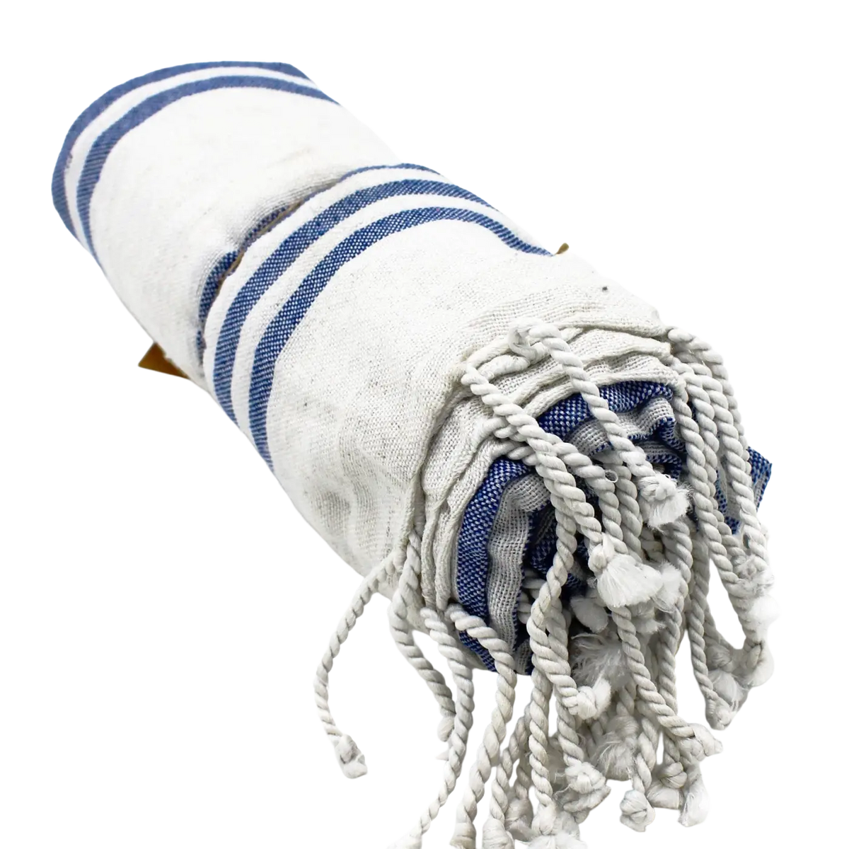 Ozeanblaues Hamam-Spa-Handtuch von AW Artisan, 90 x 170 cm, aufgerollt, weiches und saugfähiges Hamamtuch in Nahaufnahme