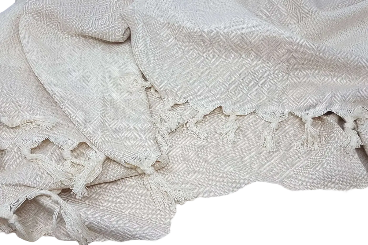 Stefano Ferrante Hamamtuch Elmas Beige, 100x180 cm, gewebtes Textil in elfenbeinfarben mit feiner Struktur.