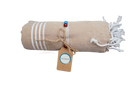 Beige hamamtuch mit weißen streifen, fransen, ökologisch und sozial gewebt, 100x180cm strandtuch und saunatuch