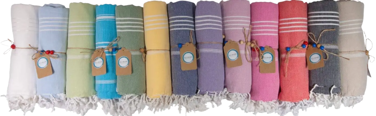 Eco-badetuch, Hamamtuch oder Strandtuch von Ecobain, 100x180cm, aus nachhaltigem Pestemal, ideal für Sauna, Strand und Massage.