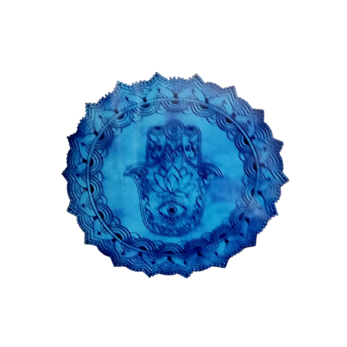 Hamsa Augenschutz Wandteppich, Ritualtuch von Yak & Yeti, 213 x 137 cm, bunter blauer Hamsa-Motiv, spirituelles Dekor