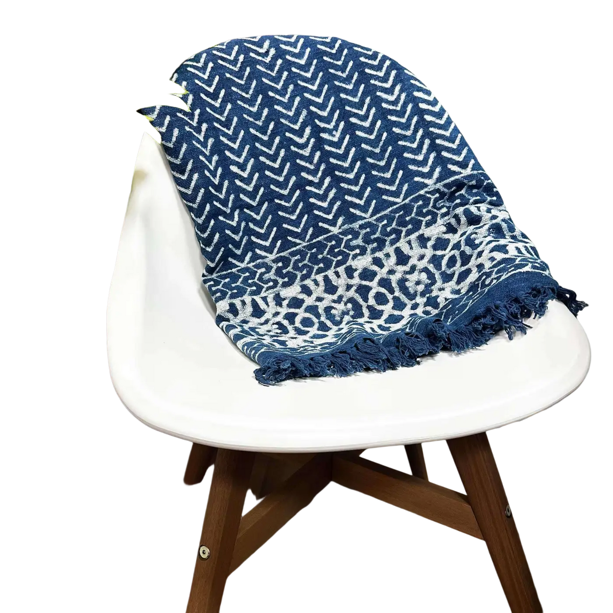Handgefertigtes Indigo-Hamamtuch von AW Artisan, 170 x 120 cm mit Seedha-Arrows-Muster in Blau, weiche Baumwollqualität