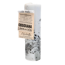 Handgefertigte Kerze mit Obsidian, Vives de la Cortada S.L, zur energetischen Befreiung, weiße Kerze mit schwarzem Obsidian.