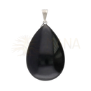 Handgefertigter obsidian teardrop pendant in schwarz mit silberner fassung als schützender stein aus mexiko
