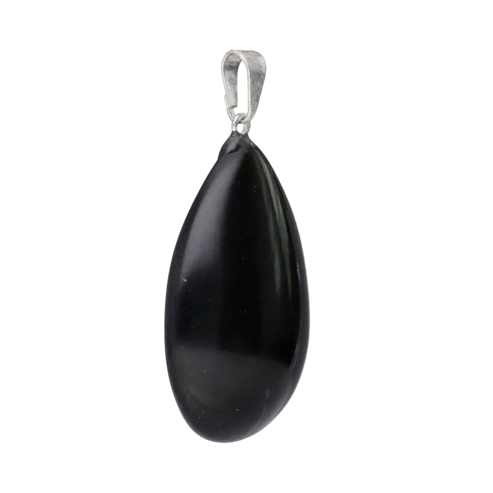 Handgefertigter Obsidian-Tropfenanhänger aus Mexiko, spiritueller Schmuck, dunkler Obsidianstein mit natürlicher Struktur.