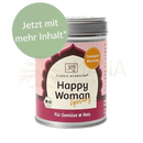 Rosa und silberne zylindrische tin der bio gewürzmischung happy woman classic ayurveda im mana shop