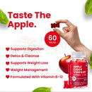 Harmonify Apfelessiggummis mit Granatapfel- und Rübensaft sowie Vitamin B12, Nahrungsergänzung in Gummiform, close-up.