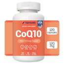 Weiße plastikflasche harmonify coq10 coenzyme q10 120 mg mit orangefarbenem etikett 120 kapseln mana shop