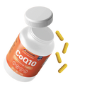 Harmonify coq10 orange weiße flasche mit 120 mg coenzyme q10 kapseln und gelben kapseln bei mana shop