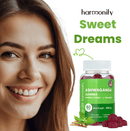 HARMONIFY Ashwagandha & KSM-66 Gummies mit Rosea und L-Theanin, 1000 mg, in einer offenen Packung mit Gummibonbons
