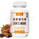 Weiße plastikflasche des harmonify lion’s mane mushroom complex mit orangefarbenem etikett und 21 mushroom blend