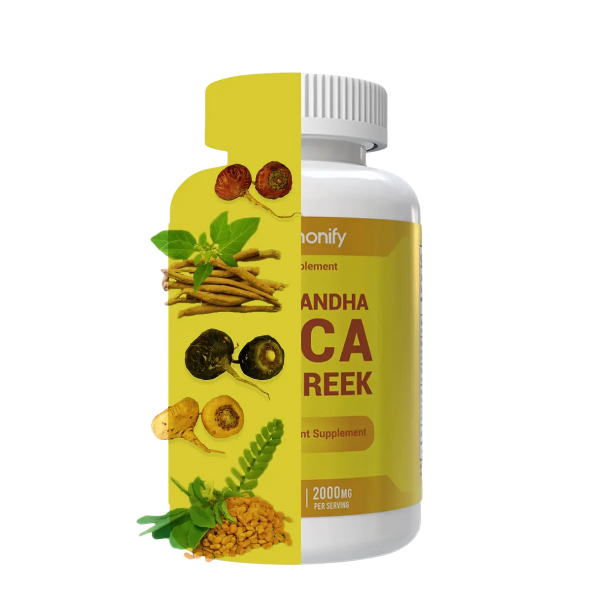 HARMONIFY Maca & Fenugreek Kräuter Nahrungsergänzung, Gelbe Verpackung, 1000 mg, natürliche Inhaltsstoffe, Tabletten