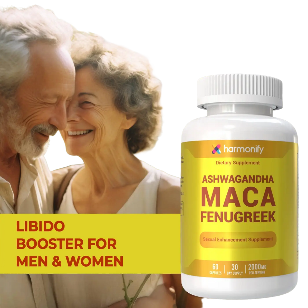 HARMONIFY Maca und Fenugreek Kräuter Nahrungsergänzung, weiße Verpackung, 1000 mg, natürliche Inhaltsstoffe
