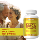 Weiße plastikflasche mit gelbem etikett von harmonify maca und fenugreek kräuter 1000 mg zur libido steigerung