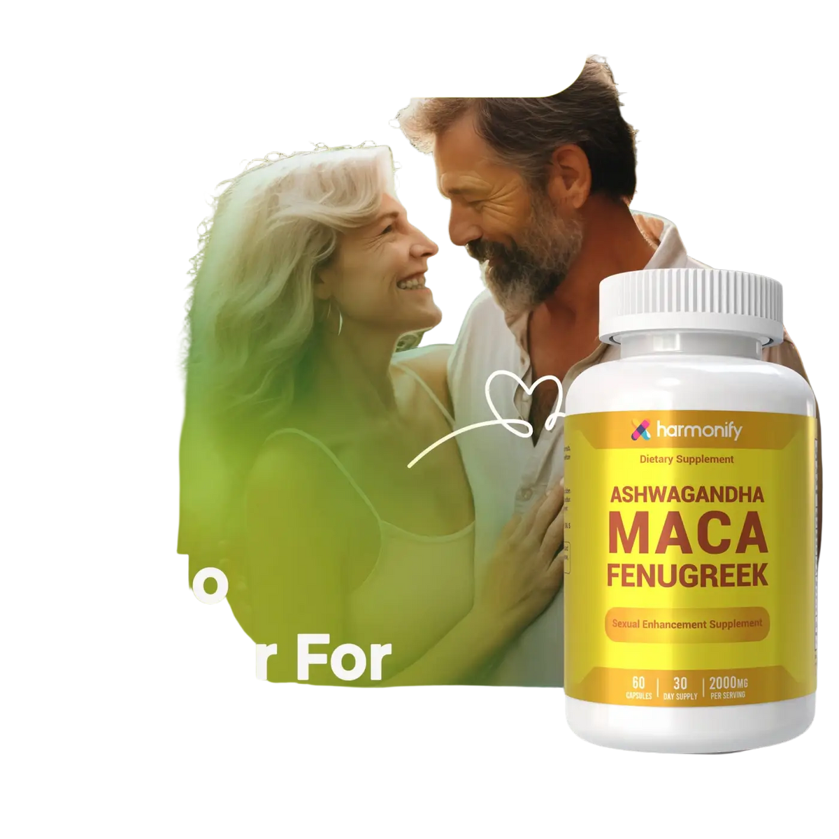 HARMONIFY Maca & Fenugreek Kräuter Nahrungsergänzung, weiße Verpackung mit 1000 mg Inhalt, natürliche Kräuter für das Wohlbefinden