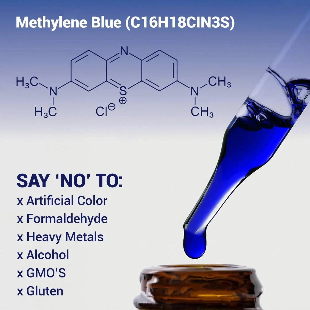 HARMONIFY Methylenblau Nahrungsergänzung 60 ml USP-Qualität, blauer Flasche mit Bezeichnung, flüssiges Produkt.