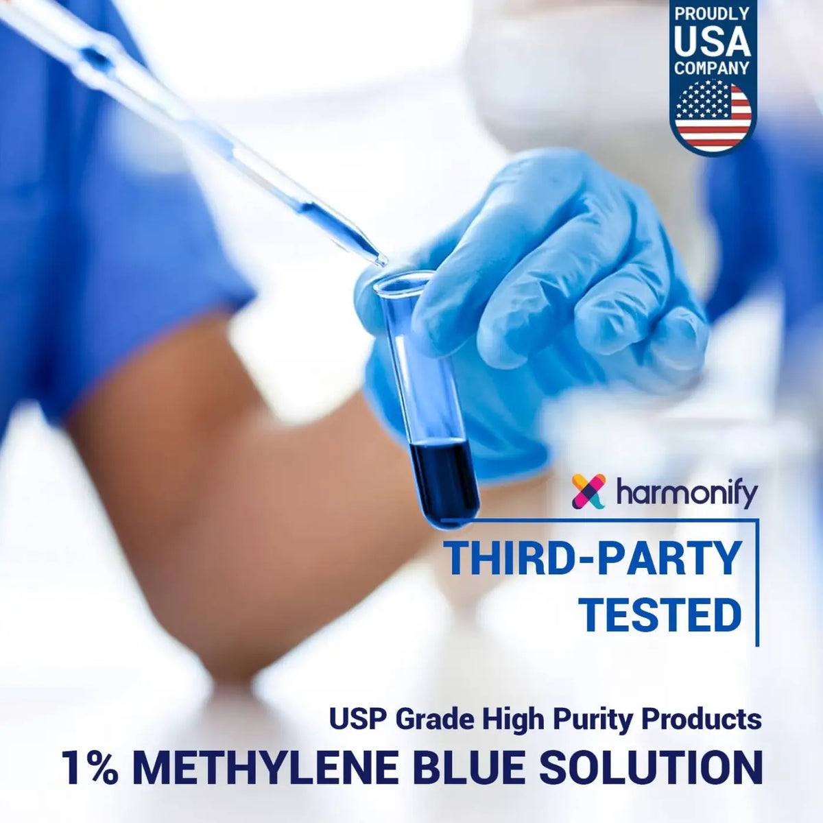 HARMONIFY Methylenblau Nahrungsergänzung in 60 ml Glasflasche, USP-Qualität, 2% Methylenblau, medizinische Qualität