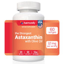 HARMONIFY Astaxanthin 12mg Nahrungsergänzung, 60 Weichkapseln mit Olivenöl und Vitamin E, antioxidative Unterstützung für Haut und Augen