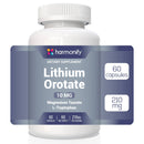 HARMONIFY Lithiumorotat 10 mg Nahrungsergänzungsmittel mit Magnesiumtaurat & L-Tryptophan, in Tablettenform auf weißem Hintergrund