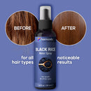 Ein eleganter dunkelblauer flakon harmonify schwarzer reiswasser spray mit schwarzem sprühkopf gegen haarausfall und spliss