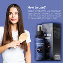 Harmonify schwarzer reiswasser spray in schwarzer flasche mit weißer düse gegen haarausfall und spliss