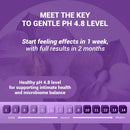 Purple harmonify vaginale probiotische kapseln graphic showing tägliches weibliches gleichgewicht ph 4.8 optimal level