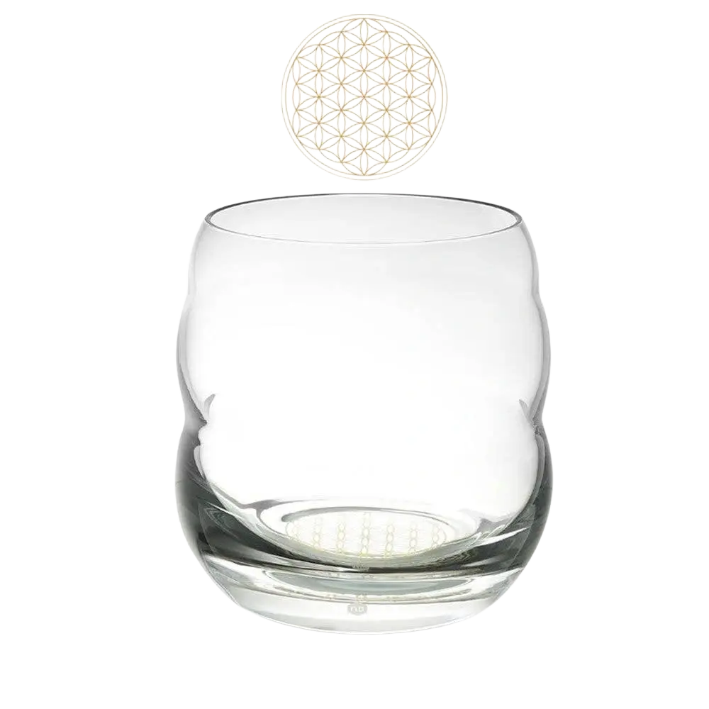 Heilige Geometrie Glas mit 250ml Fassungsvermögen, 24 Karat Gold Blume des Lebens, Ancient Purity, elegante Becher mit Golddekoration