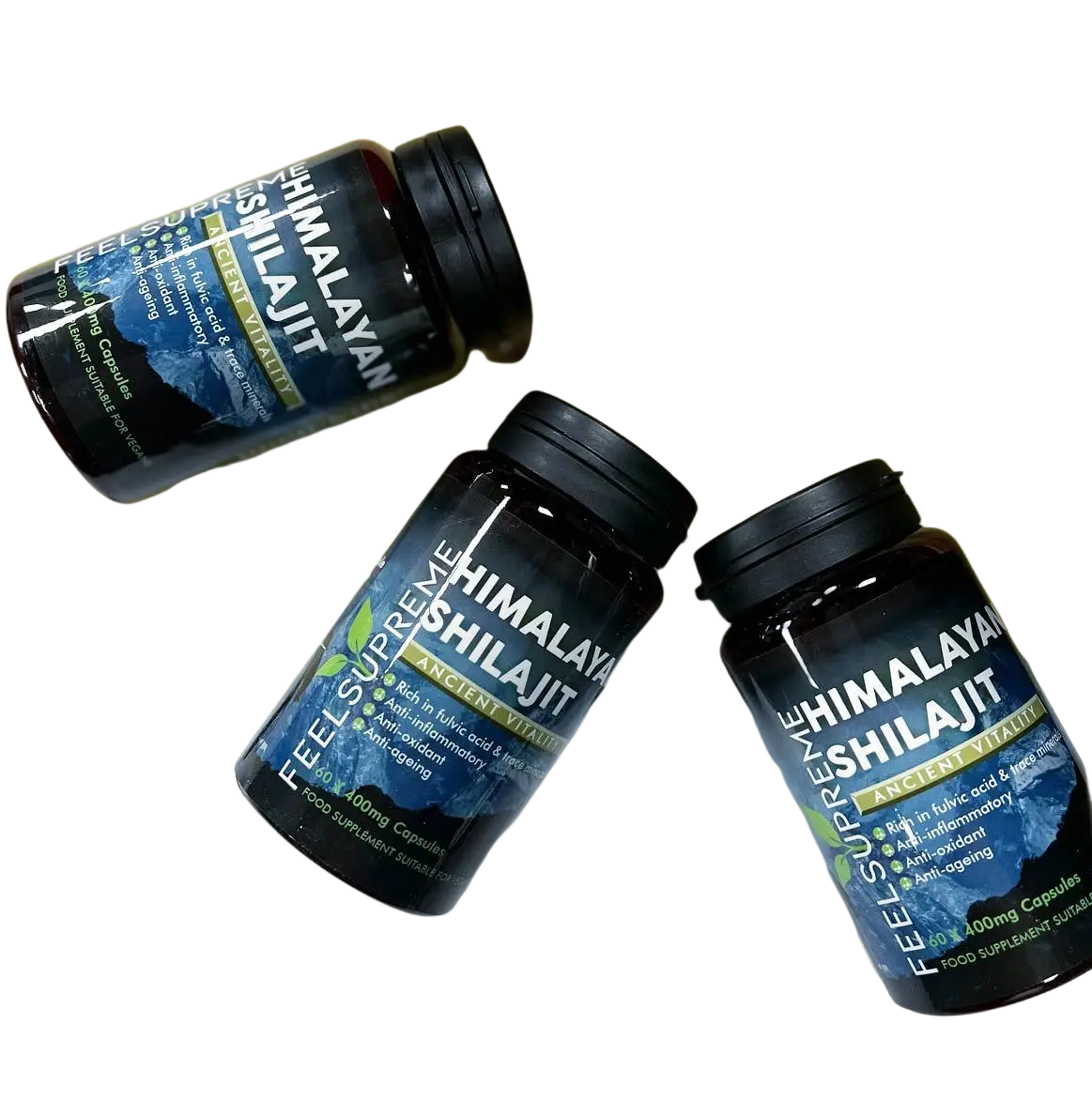 Himalaya Shilajit Nahrungsergänzung in 60 Kapseln, mit über 80 Mineralien, von Feel Supreme, 400 mg pro Kapsel