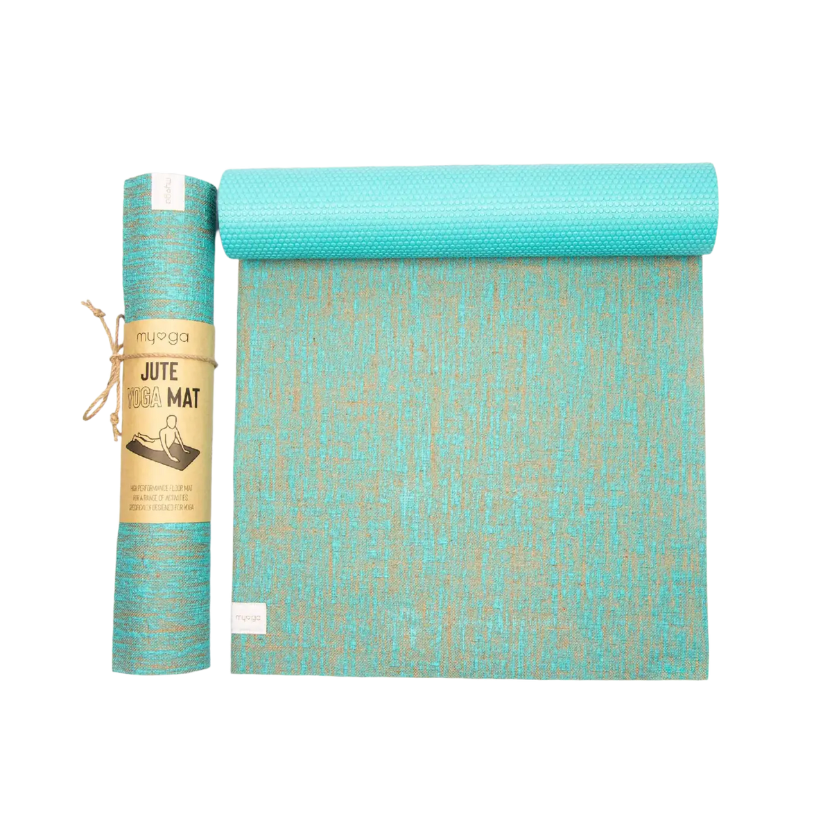 Hochwertige nachhaltige Jute Yogamatte von Myga Eco mit Ultra-Grip, natürliche Aqua-Farbe, ideale Yogamatte für umweltbewusste Yoga-Praktizierende