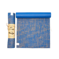 Hochwertige blaue jute yogamatte mit ultra-grip und strukturierter weboptik ideal für hot yoga und nachhaltige praxis