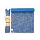 Hochwertige blaue jute yogamatte mit ultra-grip und strukturierter weboptik ideal für hot yoga und nachhaltige praxis