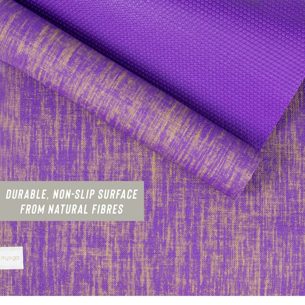 Lila nachhaltige Jute Yogamatte von Myga Eco mit Ultra-Grip, natürliche Textur, ideal für Yogaübungen, umweltfreundliches Material