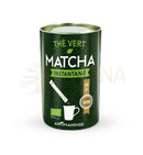 Dunkelgrüne Dose aromandise Instant Matcha grüner tee pulver mit weißem und hellgrünem wellenmusterdesign