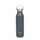 Eine matte graue isolier-trinkflasche bodhi aus edelstahl 600ml mit schlankem design und griff aus edelstahl