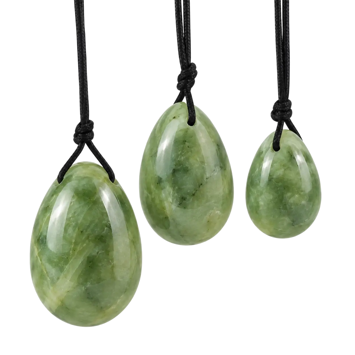 Gebohrtes Jade-Yoni-Ei 30x20 mm von Artisans de Madagascar, handgefertigt, glatte Oberfläche, zum Yoga und Beckenbodentraining