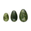 Jade Yoni Eier Pack aus grünem Jade, Nahrungsergänzung, von Vives de la Cortada S.L, zeigt die drei verschiedenen Eier.