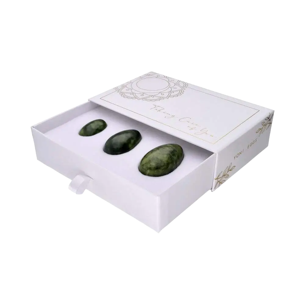 Vives de la Cortada S.L Jade Yoni Eier Pack, drei glatte grüne, ovale Jade-Eier für Nahrungsergänzung und Massage.