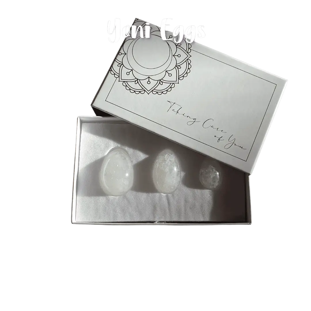 Jade Yoni Eier Pack von Vives de la Cortada S.L, drei transparente, eiförmige Kristalle für Körperpflege und Wellness.