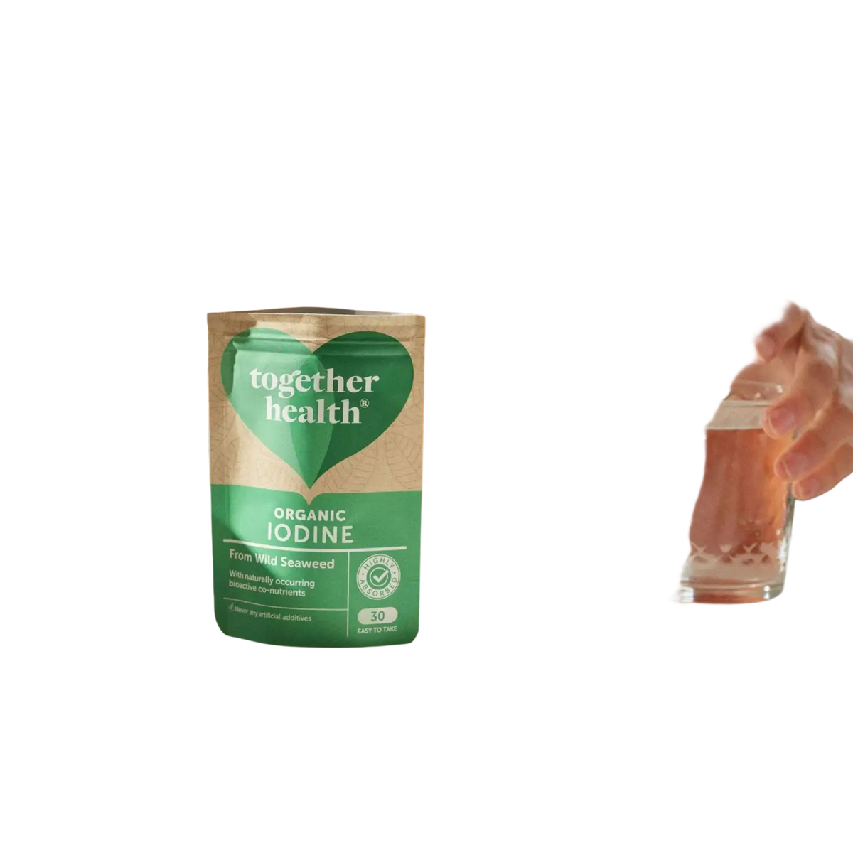 Bio Jodpräparat von Together Health, 30 Kapseln in grünem Beutel, Nahrungsergänzung, natürliche Jodquelle