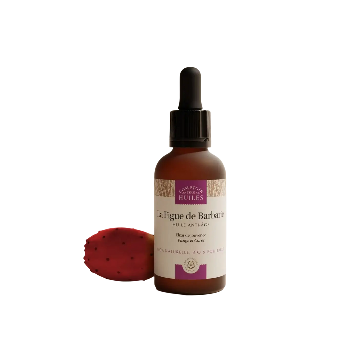 Bio Kaktusfeigenkernöl von Comptoir des Hules, kaltgepresstes Anti-Aging-Öl für Gesicht, braune Flasche, hautpflegend