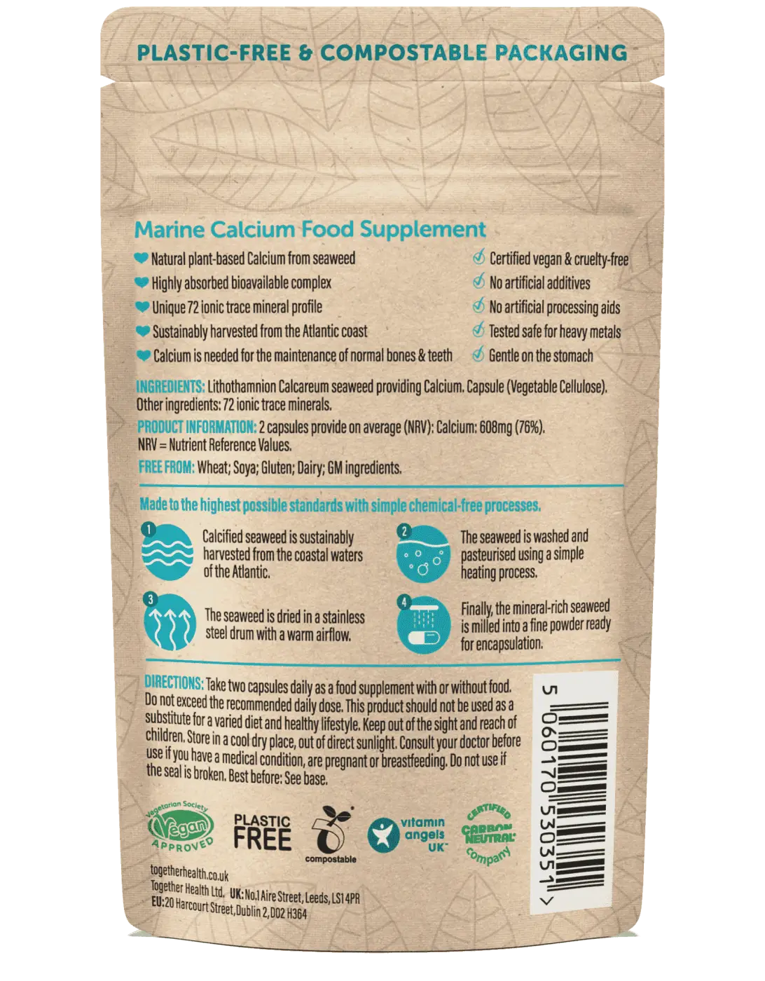 Veganer Kalzium-Nahrungsergänzung in 60 Kapseln, mit natürlichem Kalzium, von Together Health.