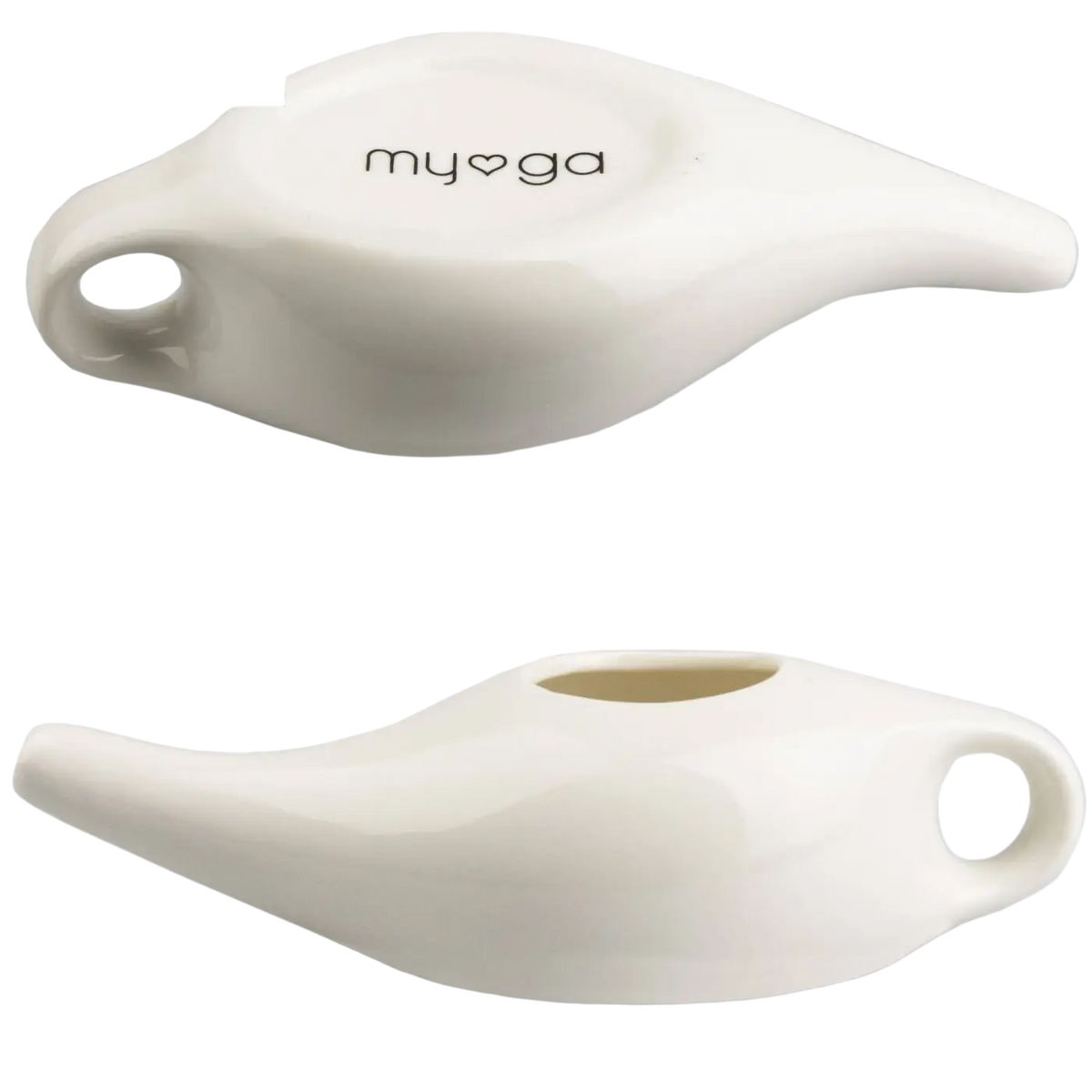Weißer keramischer Nasaler Neti Pot für Nasenspülungen, geformt wie ein Gesicht von Myga Eco, ideal für Nasenreinigung.