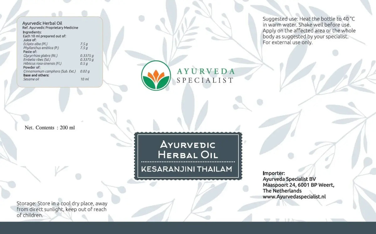 Ayurvedisches Haaröl KesaRanjini Thailam in 200 ml Flasche, naturbelassenes Kräuteröl für gesundes Haar, Ayurveda Specialist B.V.